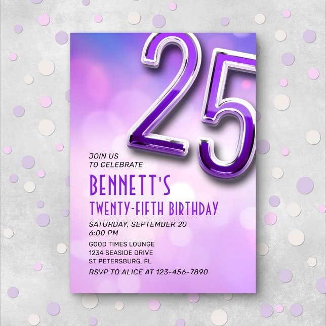 Purple Pink Bokeh Invitation du 25e anniversaire (Créateur téléchargé)
