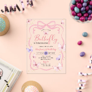 Purple Pink Bow Our Little Butterfly Birthday Acrylic Invitations