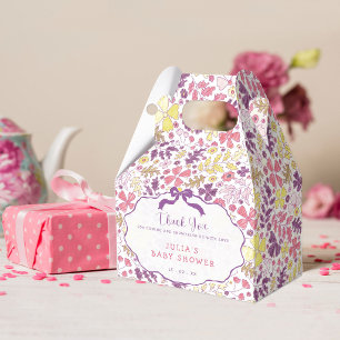 Purple Pink Bow Wildflowers Blooms Baby Shower Favor Box