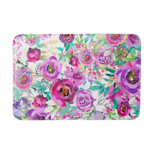 Purple Pink Bright Colourful Chic Modern Floral Bath Mat