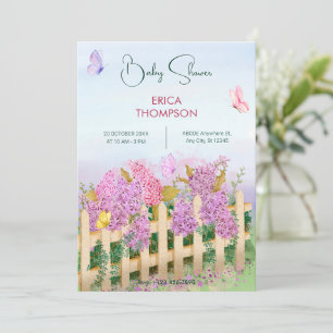 Purple Pink butterflies Garden baby shower Invitation