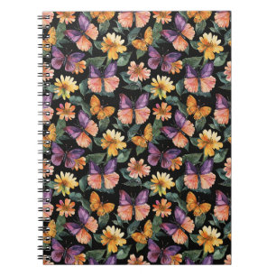 Purple Pink Butterflies Yellow Flowers Notebook