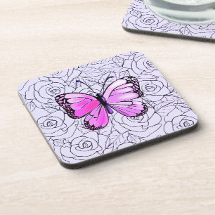 Purple Pink Butterfly And Roses - Choose Colour Coaster