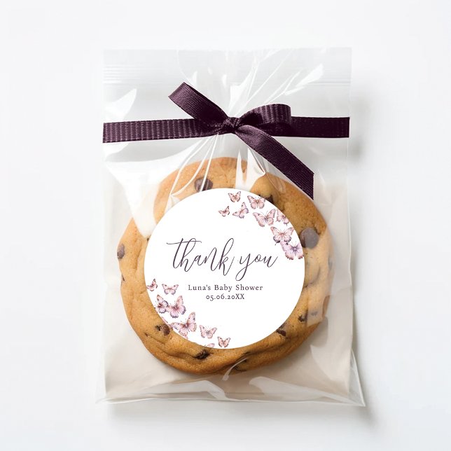 Purple & Pink Butterfly Baby Shower Favour Sticker (Creator Uploaded)