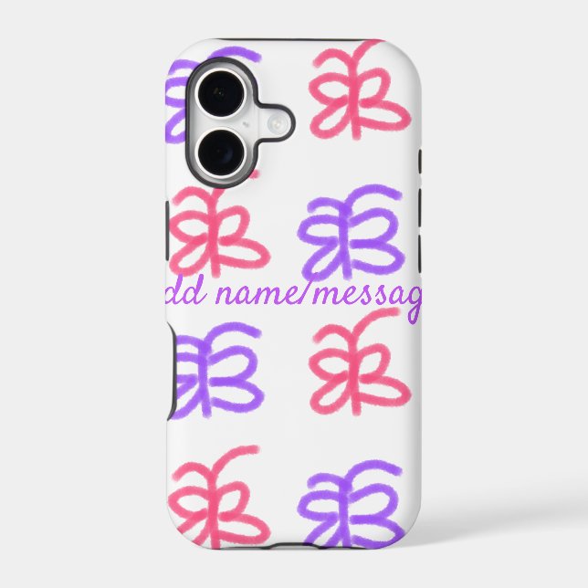 Purple pink butterfly doodle pattern add name text (Back)
