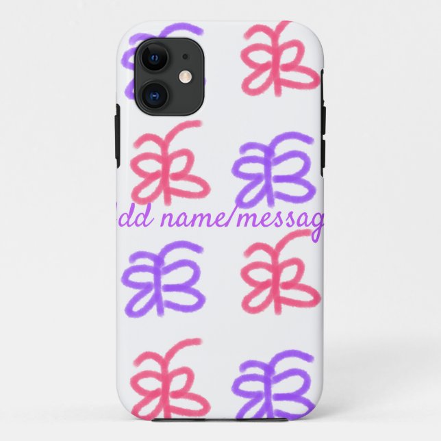 Purple pink butterfly doodle pattern add name text Case-Mate iPhone case (Back)