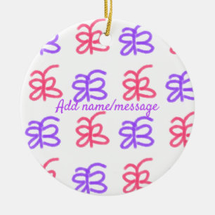 Purple pink butterfly doodle pattern add name text ceramic ornament