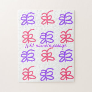 Purple pink butterfly doodle pattern add name text jigsaw puzzle