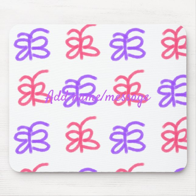 Purple pink butterfly doodle pattern add name text mouse pad (Front)