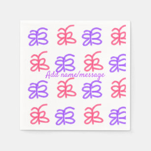 Purple pink butterfly doodle pattern add name text napkin