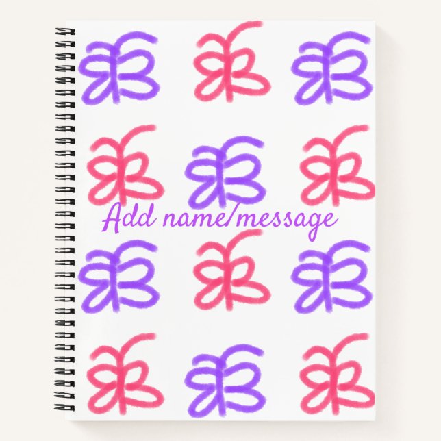 Purple pink butterfly doodle pattern add name text notebook (Front)