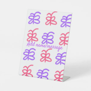 Purple pink butterfly doodle pattern add name text pedestal sign