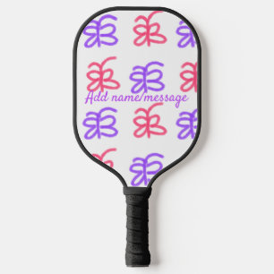 Purple pink butterfly doodle pattern add name text pickleball paddle