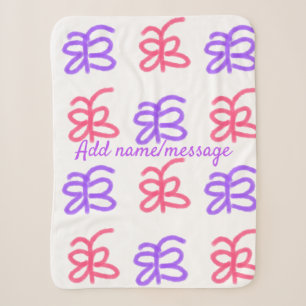 Purple pink butterfly doodle pattern add name text sherpa blanket