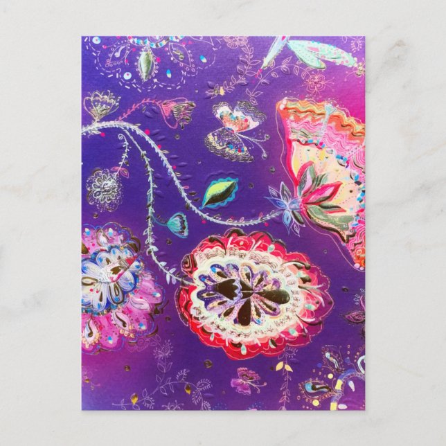 Purple Pink Butterfly Floral Garden Postcard (Front)