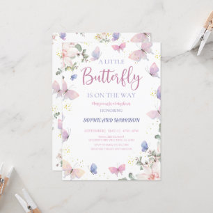 Purple Pink  Butterfly Is On The Way Baby Shower Invitation