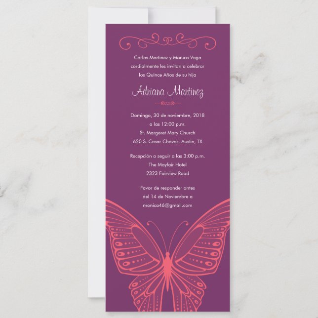 Purple & Pink Butterfly Quinceanera Invitations (Front)