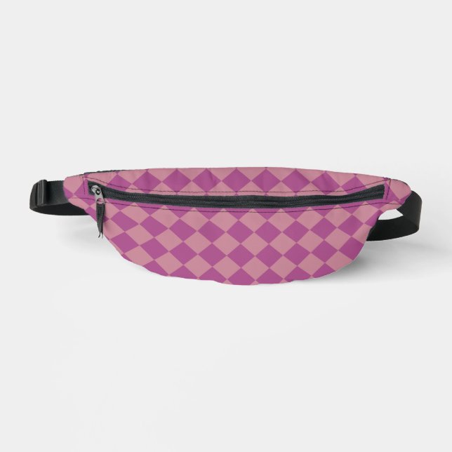 Purple Pink Checker Diamond Pattern Fanny Pack (Front)