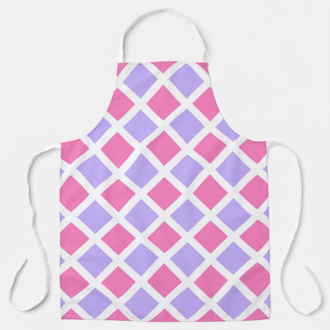 Purple Pink Chequered Diamond Pattern Apron (Front)