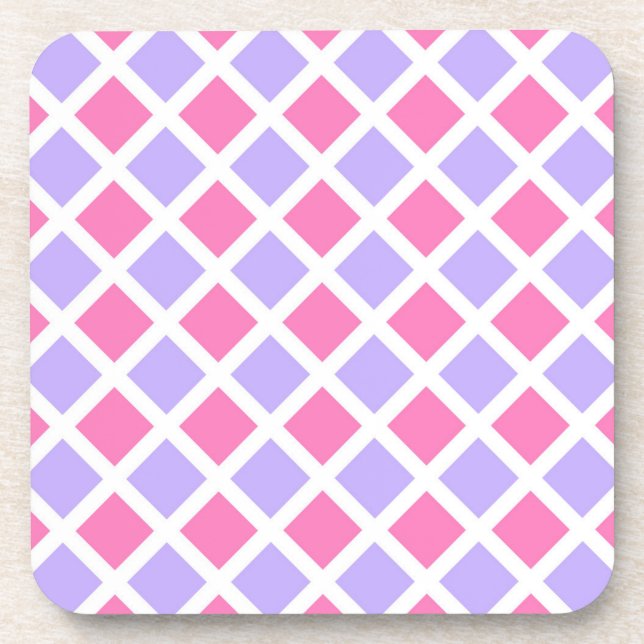 Purple Pink Chequered Diamond Pattern Coaster (Front)