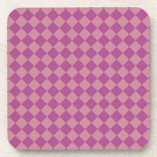 Purple Pink Chequered Diamond Pattern Coaster (Front)