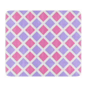 Purple Pink Chequered Diamond Pattern Cutting Board