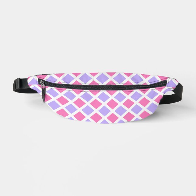 Purple Pink Chequered Diamond Pattern Fanny Pack (Front)