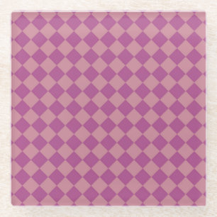Purple Pink Chequered Diamond Pattern Glass Coaster