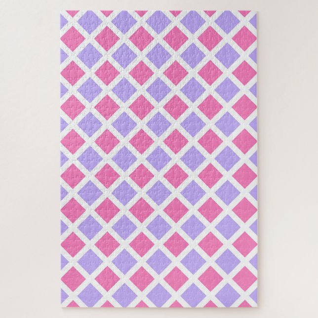 Purple Pink Chequered Diamond Pattern Jigsaw Puzzle (Vertical)