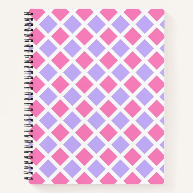 Purple Pink Chequered Diamond Pattern Notebook (Front)