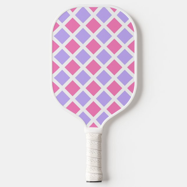 Purple Pink Chequered Diamond Pattern Pickleball Paddle (Front)