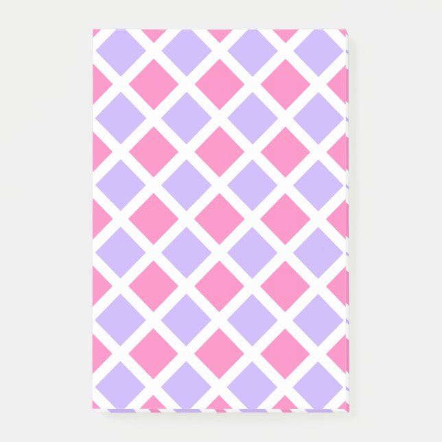Purple Pink Chequered Diamond Pattern Post-it Notes (Front)