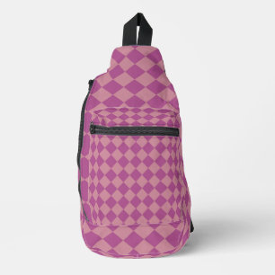 Purple Pink Chequered Diamond Pattern Sling Bag