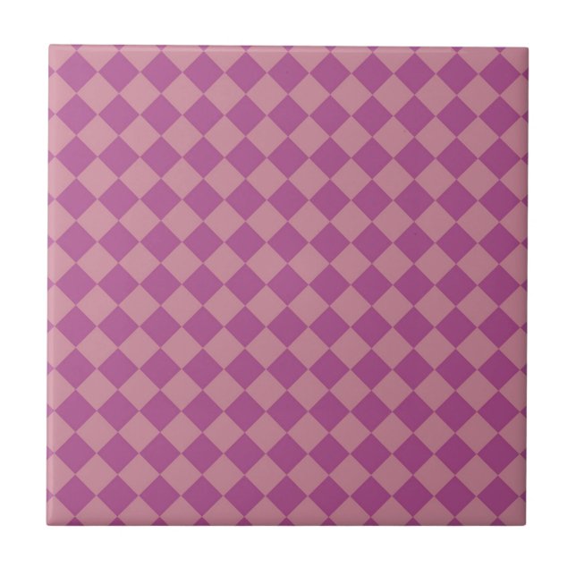 Purple Pink Chequered Diamond Pattern Tile (Front)