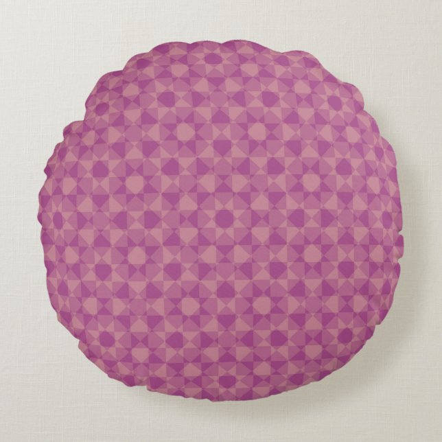 Purple Pink Chequered Diamond Plaid Pattern Round Pillow (Front)