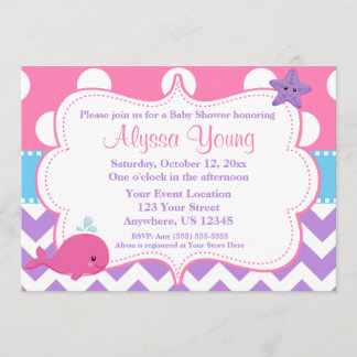 Purple Pink Chevron Whale Invitation