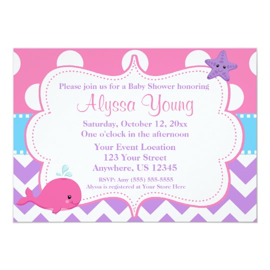 Purple Pink Chevron Whale Invitation