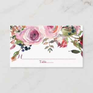 Purple Pink Chic Rose Floral Wedding Place Cards