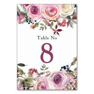 Purple Pink Chic Rose Floral Wedding Table Card