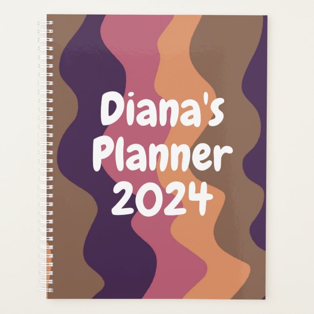 Purple Pink Curves Stripes Colourful Bold CUSTOM Planner (Front)