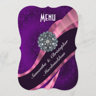 Purple pink damask  elegant formal wedding menu
