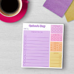 Purple Pink Day Tracker Tasks Steps Meds Notepad<br><div class="desc">Practical notepad to help you keep track of your daily habits, making sure you drink enough water, stretch at least once every hour during an eight-hour work day, take the number of steps you need, and remember to take your meds or vitamins! There's also a handy to-do list with ten...</div>