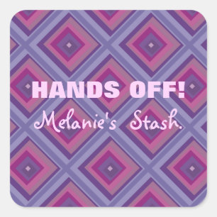 Purple Pink Diamond Squares Name Hands Off Stash Square Sticker