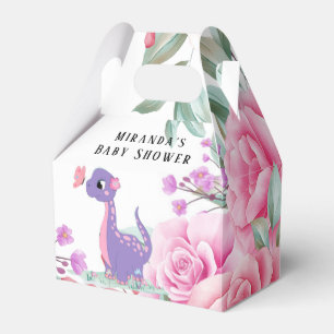 Purple Pink Dinosaur Butterfly Girl Baby Shower Favor Box
