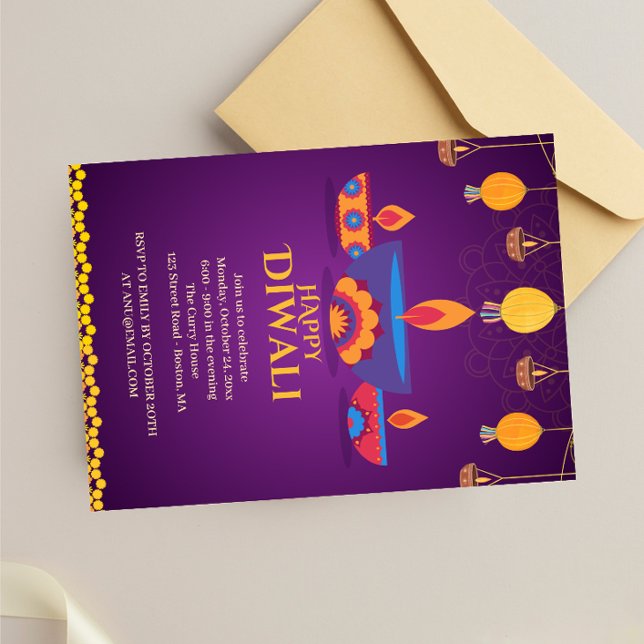 Purple pink Diwali light illustration  Invitation (Creator Uploaded)