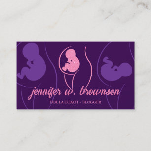 Purple Pink Doula Birth Pregnant Gold Baby Newborn Business Card