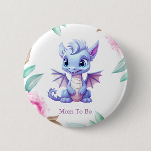 Purple Pink Dragon Girl Baby Shower Mom To Be 2 Inch Round Button