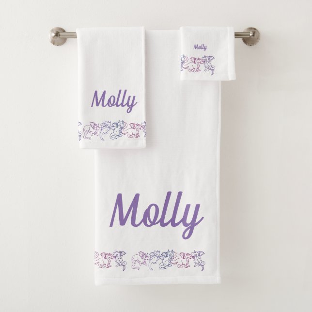 Purple Pink Dragons Bath Towel Set Custom Set (Insitu)