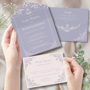 Purple Pink Elegant All in One Wedding Invitation