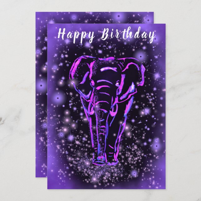 Purple Pink Elephant Joyeuse Carte Anniversaire (Devant / Derrière)